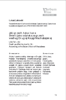 Jaki grzech, taka i kara. Śmierć jako odpłata za grzech według Drugiej Księgi Machabejskiej.