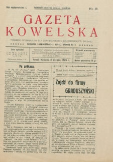 Gazeta Kowelska : tygodnik informacyjny dla Ziem Wschodnich Rzeczypospolitej Polskiej. R. 1, no 3 (1925)