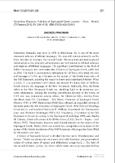 Recenzja : Takamitsu Muraoka, A Syntax of Septuagint Greek (Leuven &ndash; Paris &ndash; Bristol, CT: Peeters 2016).