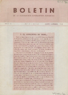 Boletín de la Federación Esperantista Española. Anno 6, n. 8/9 (1954)