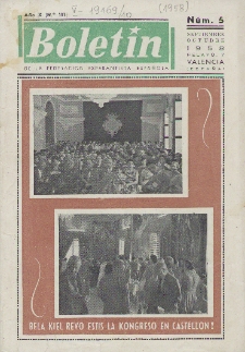 Boletín de la Federación Esperantista Española. Anno 10, n. 5 (1958)