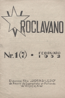 Vroclavano : biuletyn wewnetrzny Wrocławskiego Oddziału "Odrasilezio" Związku Eserantystów w Polsce. Nr 1 (1952)