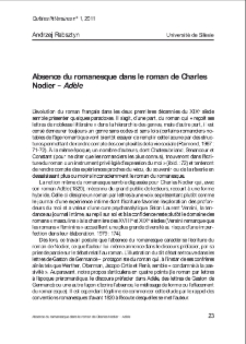Absence du romanesque dans le roman hybride de Charles Nodier – Adèle.
