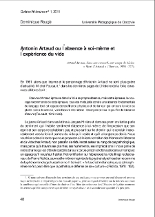 Antonin Artaud ou l’absence à soi-même et l’expérience du vide.