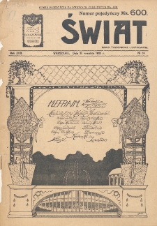 Świat : pismo tygodniowe ilustrowane poświęcone życiu społecznemu, literaturze i sztuce. R. 17 (1922), nr 39 (30 września)