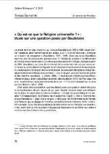 « Qu’est-ce que la Religion universelle ? » : étude sur une question posée par Baudelaire.