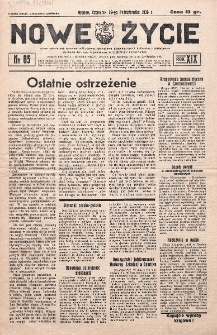 Nowe Życie : tygodnik Chrześcijańskiego Związku Demokratycznego w Grodnie. R. 19, nr 85 (29 października 1936)