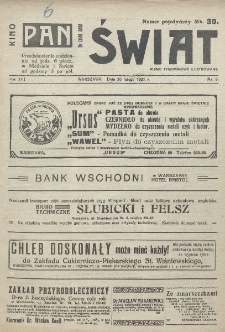 Świat : pismo tygodniowe ilustrowane poświęcone życiu społecznemu, literaturze i sztuce. R. 16, nr 9 (26 lutego 1921)