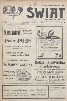 Świat : pismo tygodniowe ilustrowane poświęcone życiu społecznemu, literaturze i sztuce. R. 16 (1921), nr 18 (30 kwietnia)