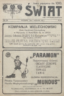 Świat : pismo tygodniowe ilustrowane poświęcone życiu społecznemu, literaturze i sztuce. R. 16 (1921), nr 40 (1 października)