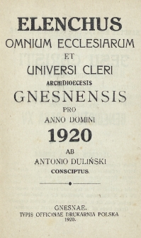 Elenchus Omnium Ecclesiarum et Universi Cleri Archidioecesis Gnesnensis pro Anno Domini 1920