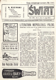 Świat : pismo tygodniowe ilustrowane poświęcone życiu społecznemu, literaturze i sztuce. R. 18 (1923), nr 6 (10 lutego)