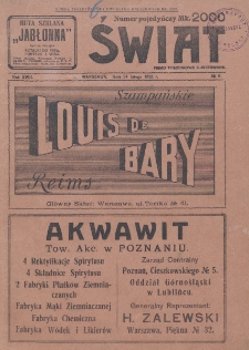 Świat : pismo tygodniowe ilustrowane poświęcone życiu społecznemu, literaturze i sztuce. R. 18 (1923), nr 8 (24 lutego)