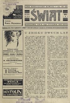 Świat : pismo tygodniowe ilustrowane poświęcone życiu społecznemu, literaturze i sztuce. R. 25 (1930), nr 1 (4 stycznia)