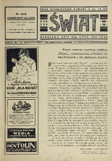 Świat : pismo tygodniowe ilustrowane poświęcone życiu społecznemu, literaturze i sztuce. R. 25, nr 28 (12 lipca 1930)