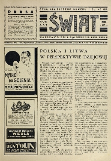 Świat : pismo tygodniowe ilustrowane poświęcone życiu społecznemu, literaturze i sztuce. R. 25, nr 31 (2 sierpnia 1930)