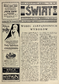 Świat : pismo tygodniowe ilustrowane poświęcone życiu społecznemu, literaturze i sztuce. R. 25, nr 36 (6 września 1930)
