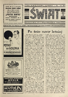 Świat : pismo tygodniowe ilustrowane poświęcone życiu społecznemu, literaturze i sztuce. R. 25, nr 38 (20 września 1930)