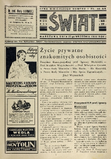 Świat : pismo tygodniowe ilustrowane poświęcone życiu społecznemu, literaturze i sztuce. R. 25, nr 39 (27 września 1930)