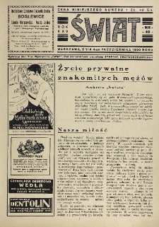 Świat : pismo tygodniowe ilustrowane poświęcone życiu społecznemu, literaturze i sztuce. R. 25, nr 40 (4 października 1930)