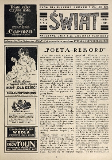 Świat : pismo tygodniowe ilustrowane poświęcone życiu społecznemu, literaturze i sztuce. R. 25, nr 49 (6 grudnia 1930)