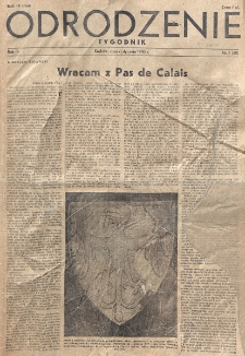 Odrodzenie : tygodnik. R. 3, nr 1=58 (6 stycznia 1946)