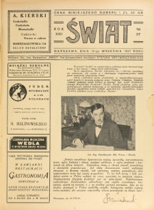 Świat : pismo tygodniowe ilustrowane poświęcone życiu społecznemu, literaturze i sztuce. R. 22 (1927), nr 37 (10 września)