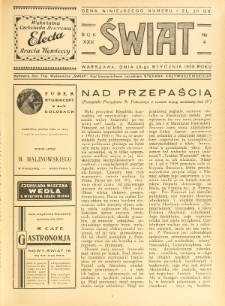 Świat : pismo tygodniowe ilustrowane poświęcone życiu społecznemu, literaturze i sztuce. R. 23 (1928), nr 4 (28 stycznia)