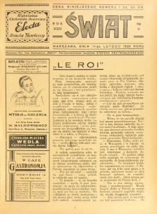 Świat : pismo tygodniowe ilustrowane poświęcone życiu społecznemu, literaturze i sztuce. R. 23 (1928), nr 6 (11 lutego)
