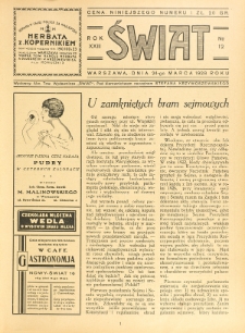 Świat : pismo tygodniowe ilustrowane poświęcone życiu społecznemu, literaturze i sztuce. R. 23 (1928), nr 12 (24 marca)