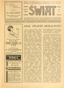 Świat : pismo tygodniowe ilustrowane poświęcone życiu społecznemu, literaturze i sztuce. R. 23 (1928), nr 15 (14 kwietnia)