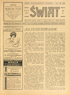 Świat : pismo tygodniowe ilustrowane poświęcone życiu społecznemu, literaturze i sztuce. R. 23 (1928), nr 21 (26 maja)