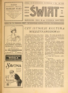 Świat : pismo tygodniowe ilustrowane poświęcone życiu społecznemu, literaturze i sztuce. R. 23 (1928), nr 26 (30 czerwca)