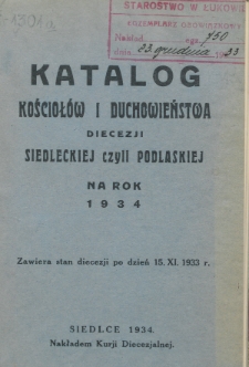 Katalog Kościołów i Duchowieństwa Diecezji Siedleckiej czyli Podlaskiej na Rok 1934