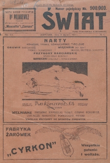 Świat : pismo tygodniowe ilustrowane poświęcone życiu społecznemu, literaturze i sztuce. R. 19 (1924), nr 1 (5 stycznia)