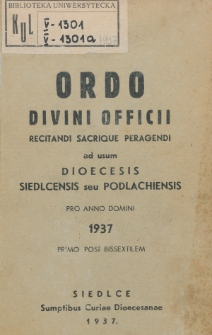 Katalog Kościołów i Duchowieństwa Diecezji Siedleckiej czyli Podlaskiej na Rok 1937