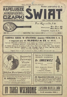 Świat : pismo tygodniowe ilustrowane poświęcone życiu społecznemu, literaturze i sztuce. R. 19 (1924), nr 23 (7 czerwca)