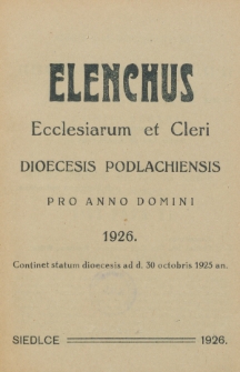 Elenchus Ecclesiarum et Cleri Dioecesis Podlachiensis pro Anno Domini 1926