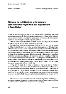Dialogue de la littérature et la peinture dans Femmes d’Alger dans leur appartement d’Assia Djebar.