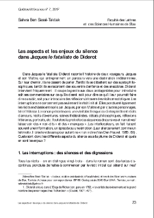 Les aspects et les enjeux du silence dans Jacques le fataliste de Diderot.