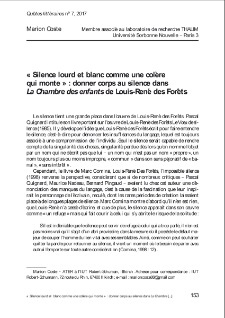 « Silence lourd et blanc comme une colère qui monte » : donner corps au silence dans La Chambre des enfants de Louis-René des Forêts.