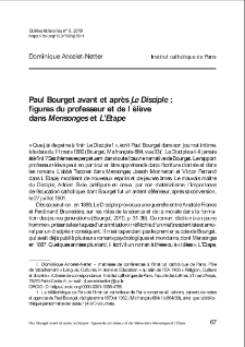 Paul Bourget avant et après Le Disciple. Figures du professeur et de l’élève dans Mensonges et L’Étape.