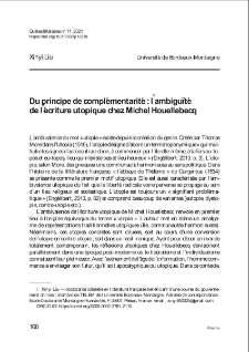 Du principe de complémentarité : l’ambiguïté de l’écriture utopique chez Michel Houellebecq.