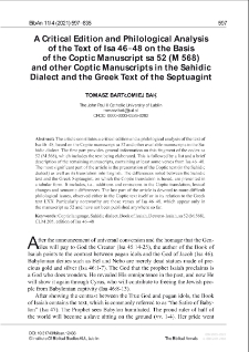 A Critical Edition and Philological Analysis of the Text of Isa 46–48 on the Basis of the Coptic Manuscript sa 52 (M 568) and other Coptic Manuscripts in the Sahidic Dialect and the Greek Text of the Septuagint.