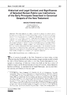 Historical and Legal Context and Significance... of Selected Roman Public Law Institutions of the Early Principate Described in Canonical Gospels of the New Testament.