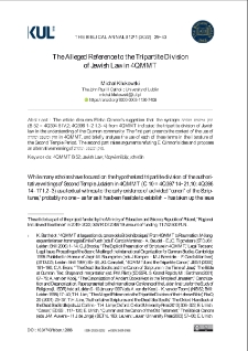 The Alleged Reference to the Tripartite Division of Jewish Law in 4QMMT.