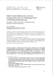 Dob&oacute;r czytań biblijnych w okresie przygotowawczym do Wielkiego Postu w Kościele prawosławnym