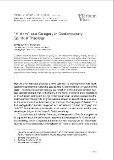 &ldquo;History&rdquo; as a Category in Contemporary Spiritual Theology