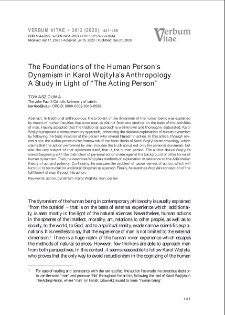 The Foundations of the Human Person’s Dynamism in Karol Wojtyła’s Anthropology. A Study in Light of “The Acting Person”