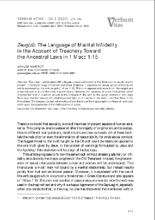 Zeugizō: The Language of Marital Infidelity in the Account of Treachery Toward the Ancestral Laws in 1 Macc 1:15